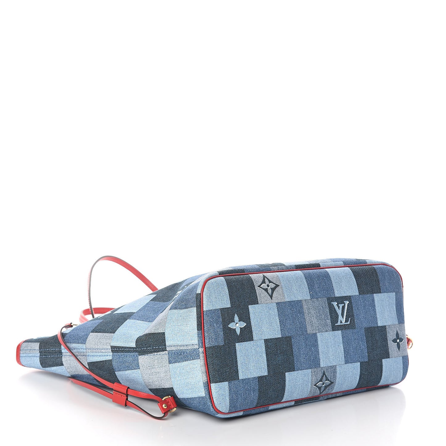 Denim Damier Monogram Patchwork Neverfull Blue Rouge