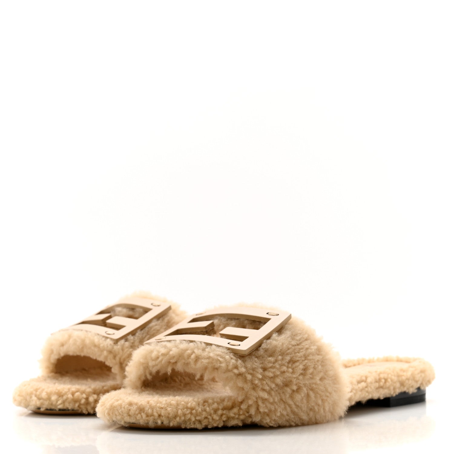 Fendi Shearling FF Baguette Slide Sandals 36 Beige Naturale 3 of 8