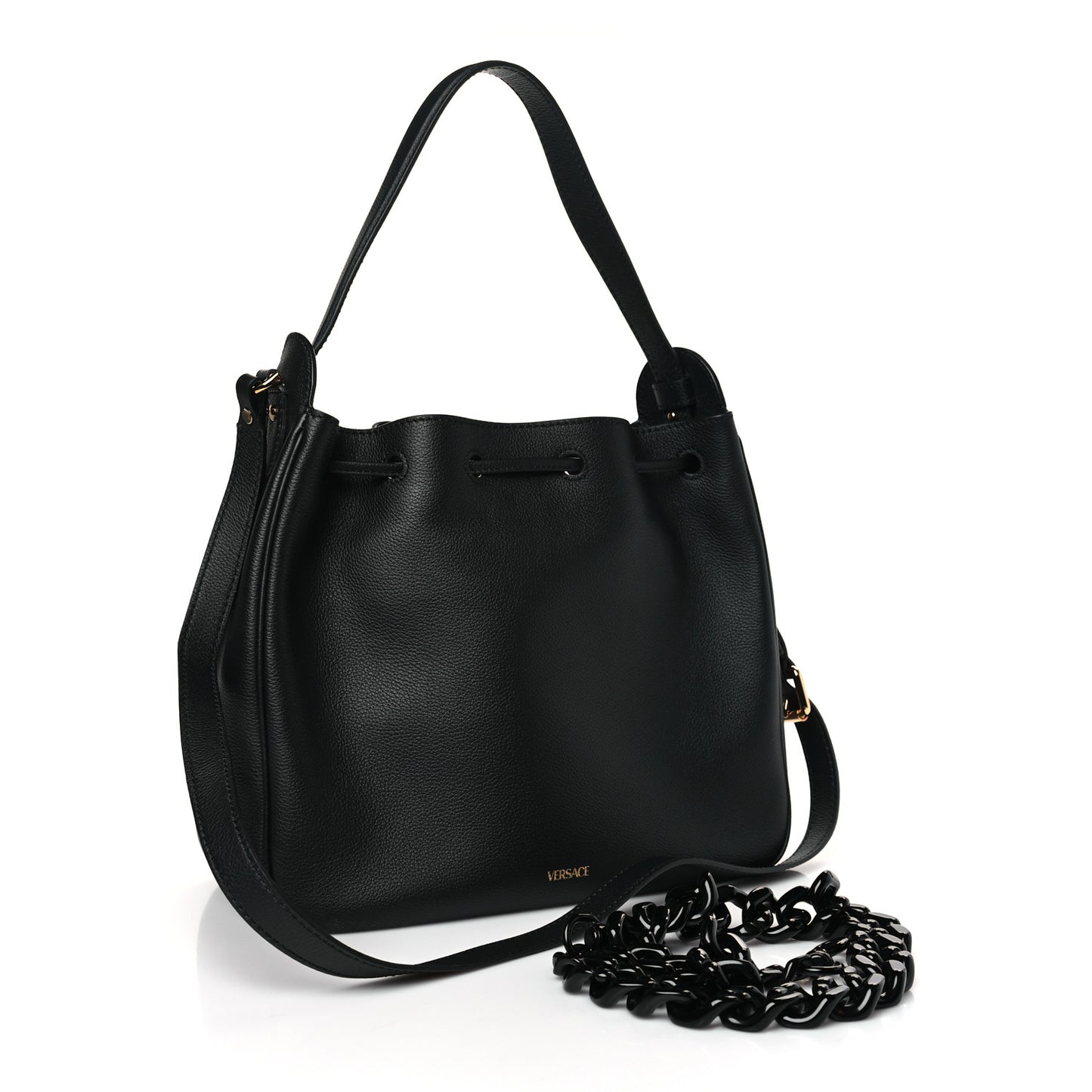 Grained Calfskin La Medusa Bucket Bag Black