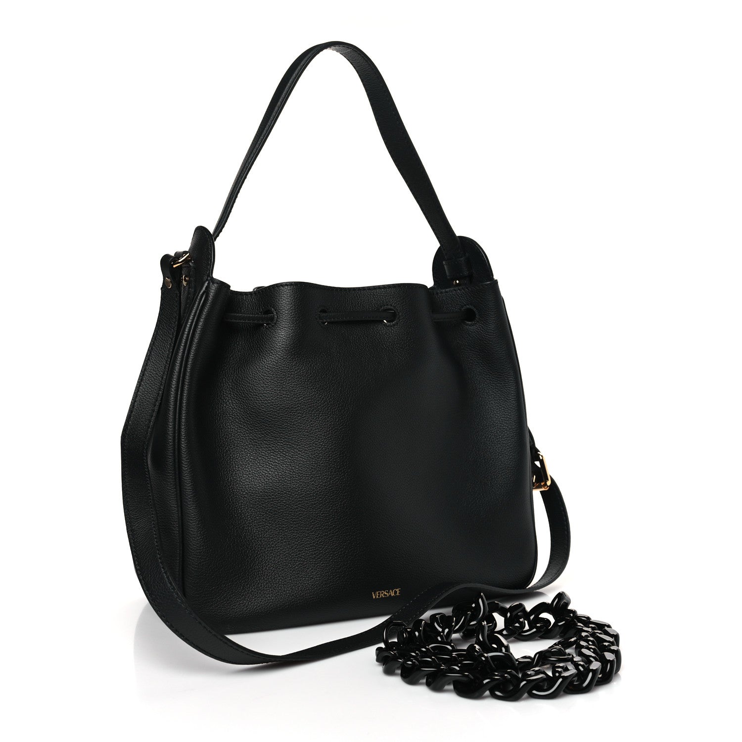 Versace Grained Calfskin La Medusa Bucket Bag Black 3 of 8