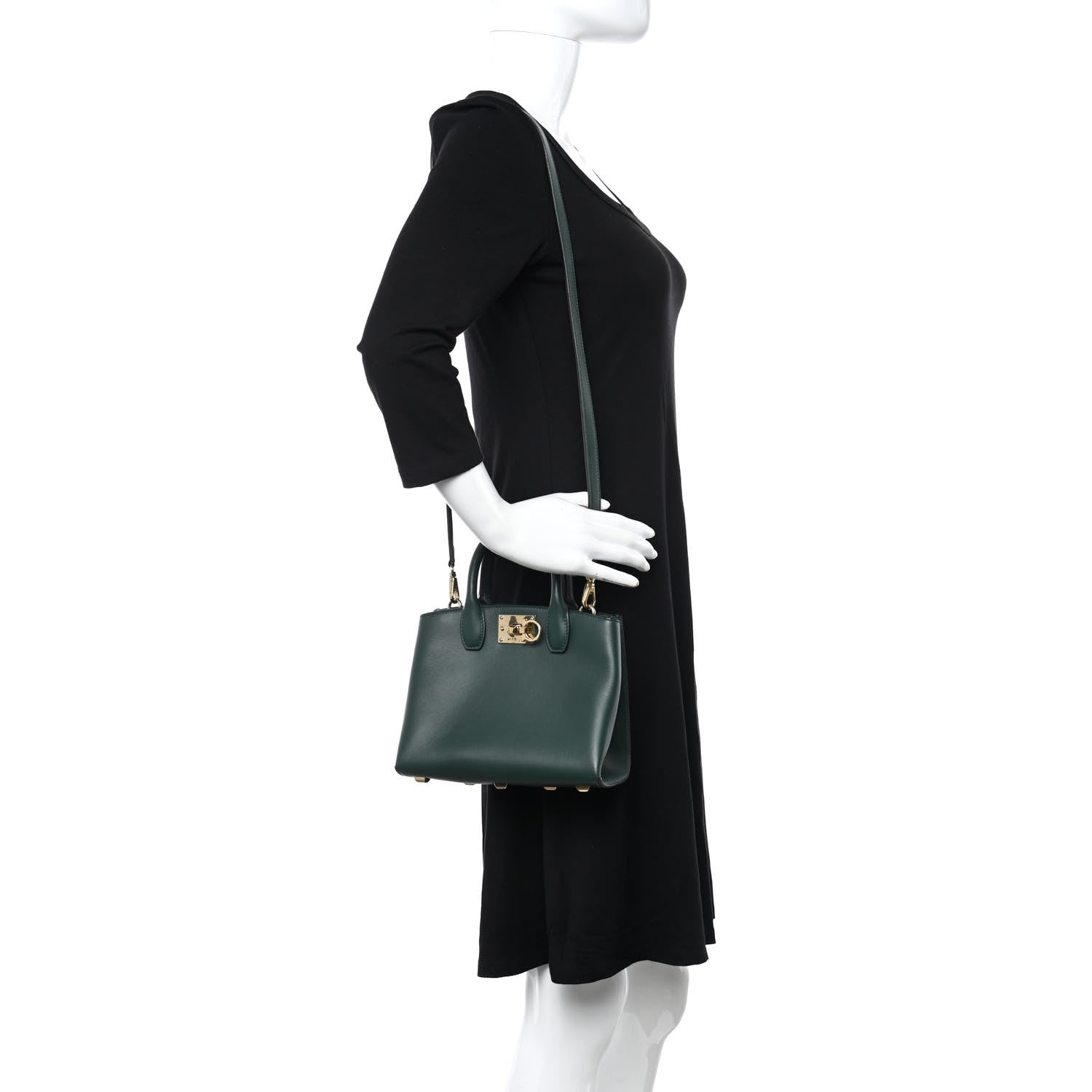 Salvatore Ferragamo Calfskin Small Studio Box Bag Dark Green 2 of 9