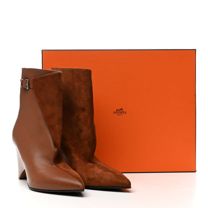 Hermes Suede Goatskin Calfskin Hanae 85 Ankle Boots 37.5 Gold 12 of 12