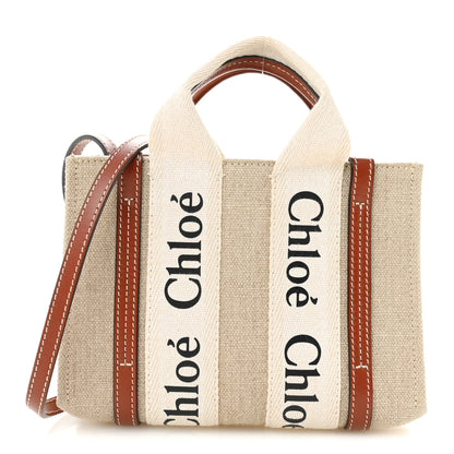 Chloe Linen Calfskin Mini Woody Ribbon Tote White Brown 1 of 13