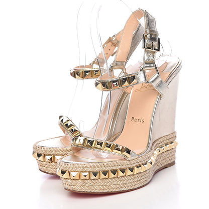 Christian Louboutin Nappa Silk Cataclou 140 Wedge Sandals 37 Sahara Light Gold 3 of 11