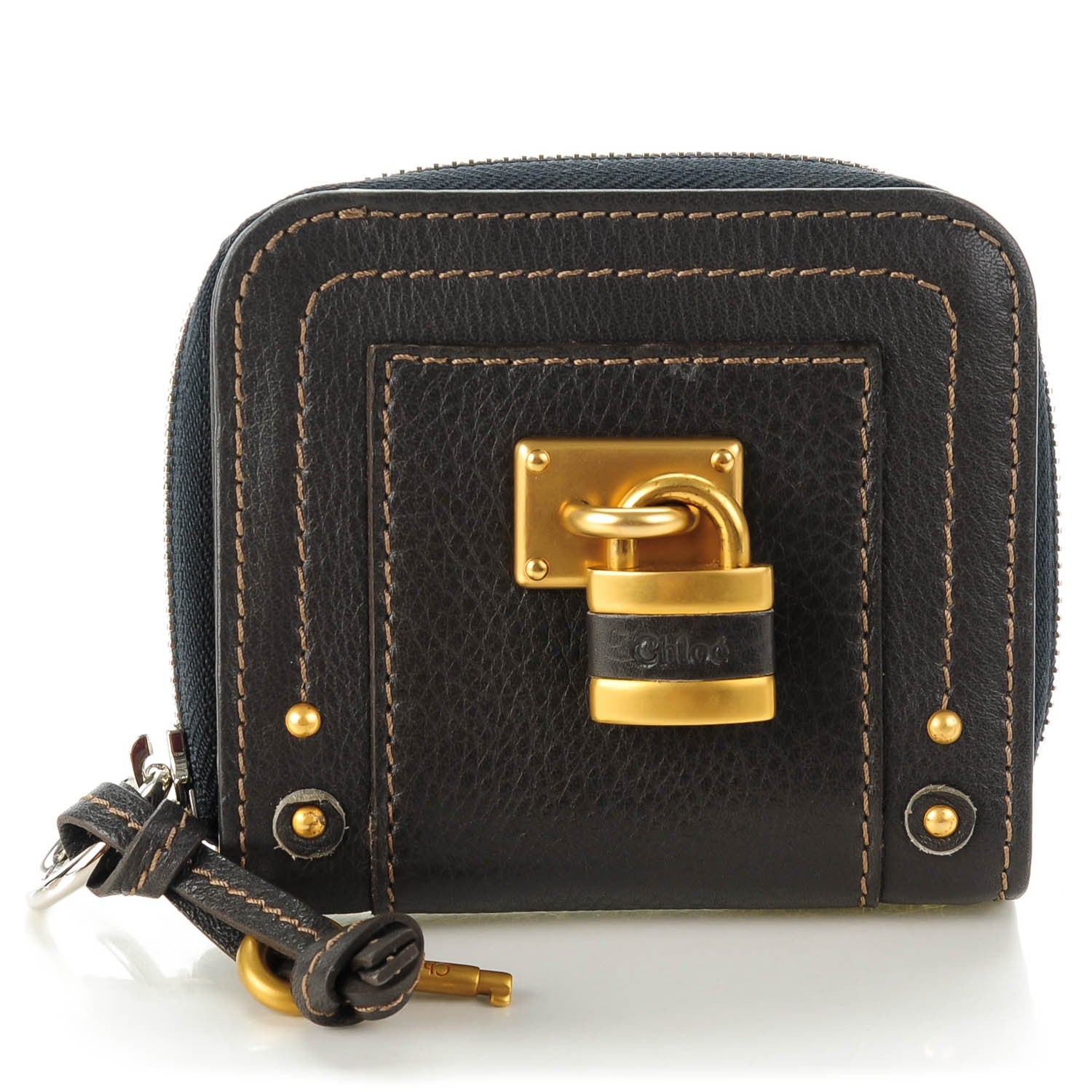 Chloe Calfskin Paddington Zip Around Coin Purse Wallet Brown 1 of 8