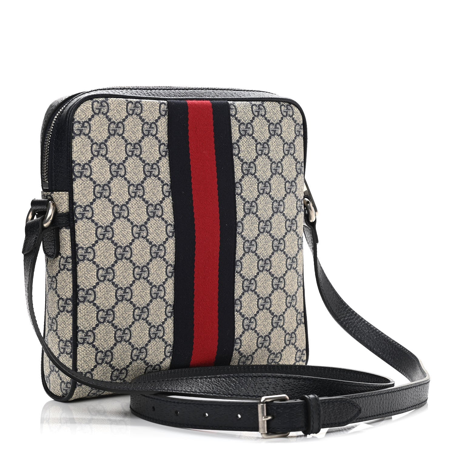 Gucci GG Supreme Monogram Textured Dollar Calfskin Web Small Ophidia Messenger Bag Beige Blue 3 of 11