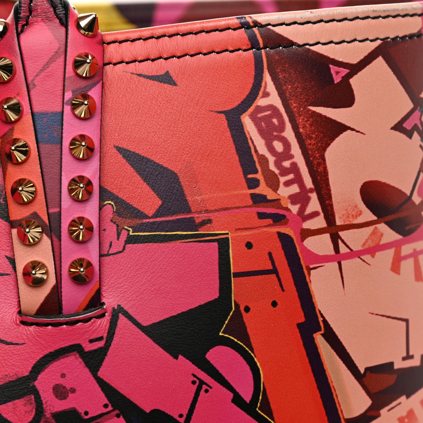 Calfskin Metro Graf Spikes East West Cabata Tote Red Multicolor