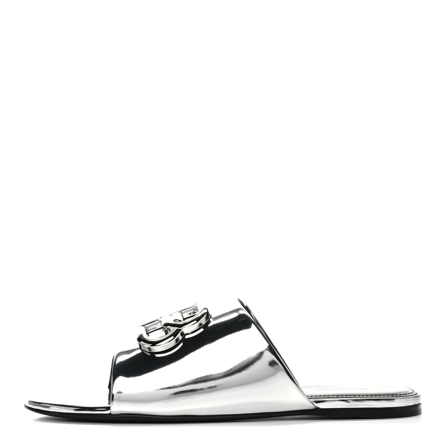 Balenciaga Mirror Metallic Calfskin Oval BB Slide Sandals 36 Silver 1 of 11