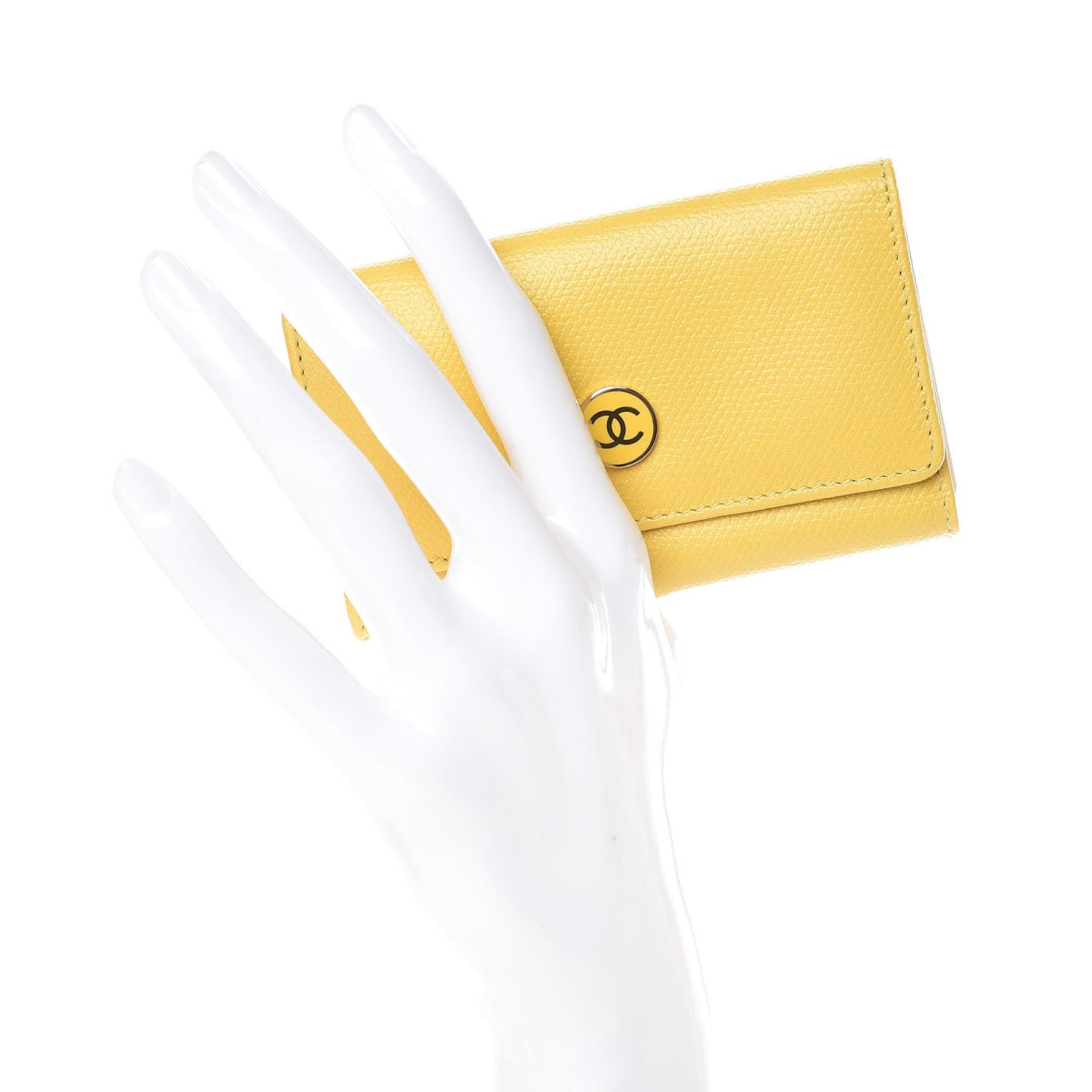 Grained Calfskin CC Button 6 Key Holder Yellow