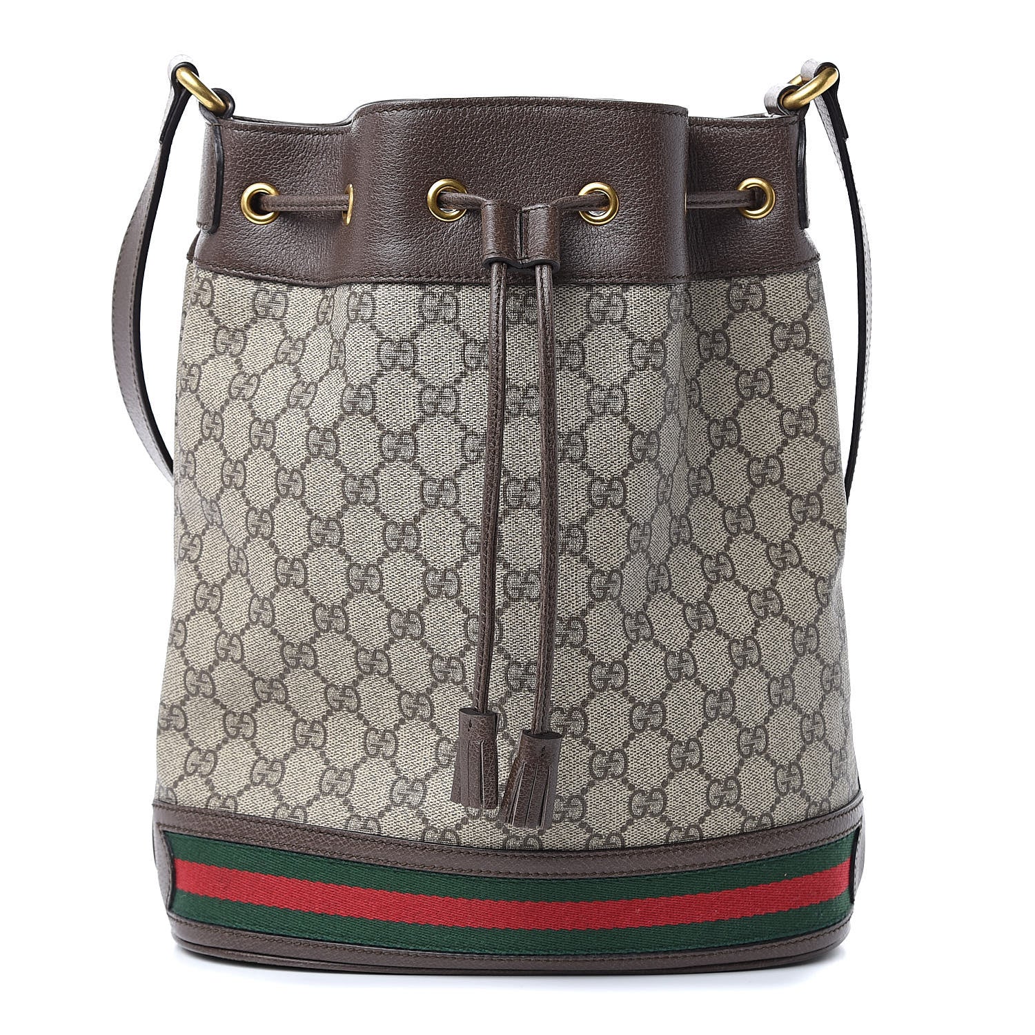 Gucci GG Supreme Monogram Web Ophidia Bucket Bag Brown 1 of 10