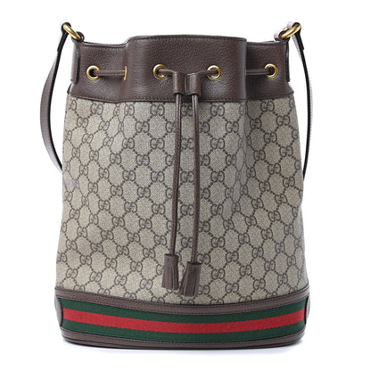 Gucci GG Supreme Monogram Web Ophidia Bucket Bag Brown 1 of 10