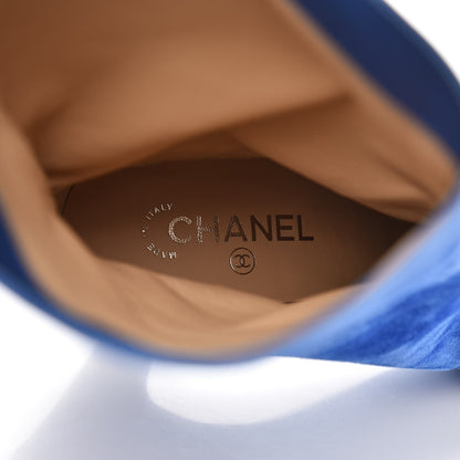 Chanel Suede Calfskin Satin Gabrielle Cap Toe Short Boots 40.5 Royal Blue Black 9 of 15