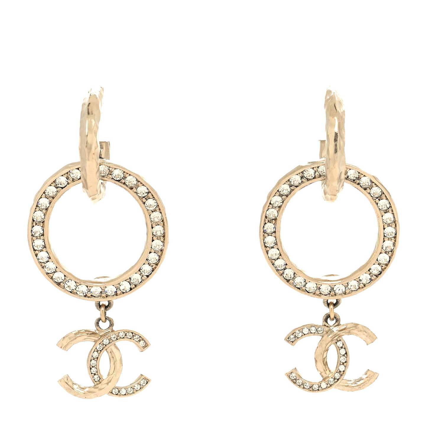 Crystal Round CC Drop Earrings Gold