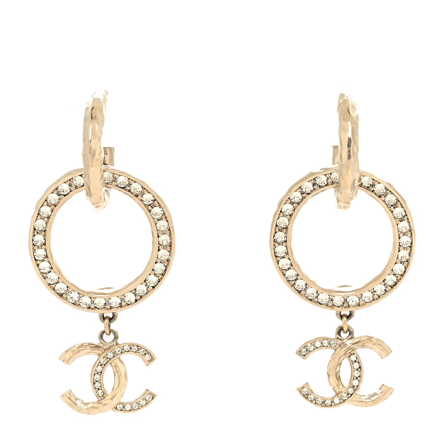 Chanel Crystal Round CC Drop Earrings Gold 1 of 4