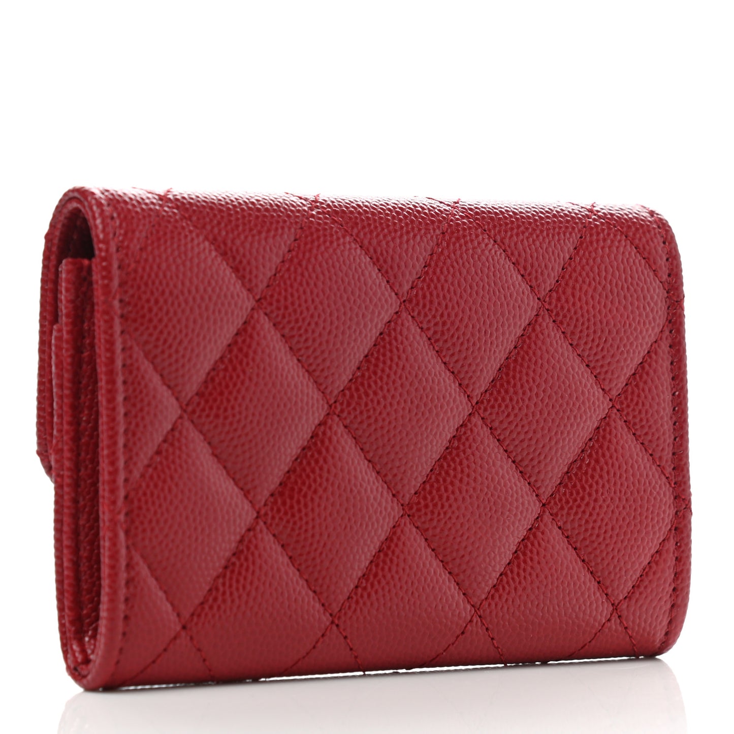Caviar Quilted Flap Card Holder Dark Red