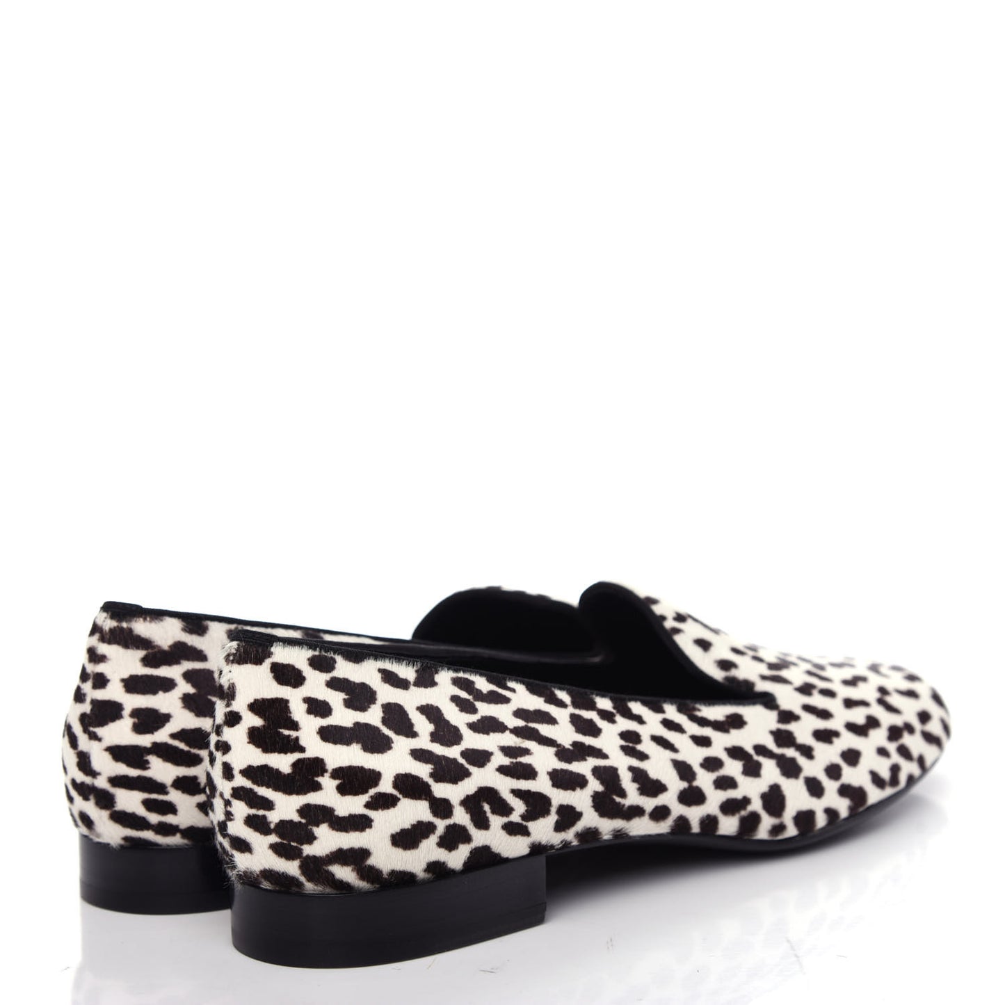 Calfskin Calf Hair Corda Snow Leopard Slipper 38 Black White