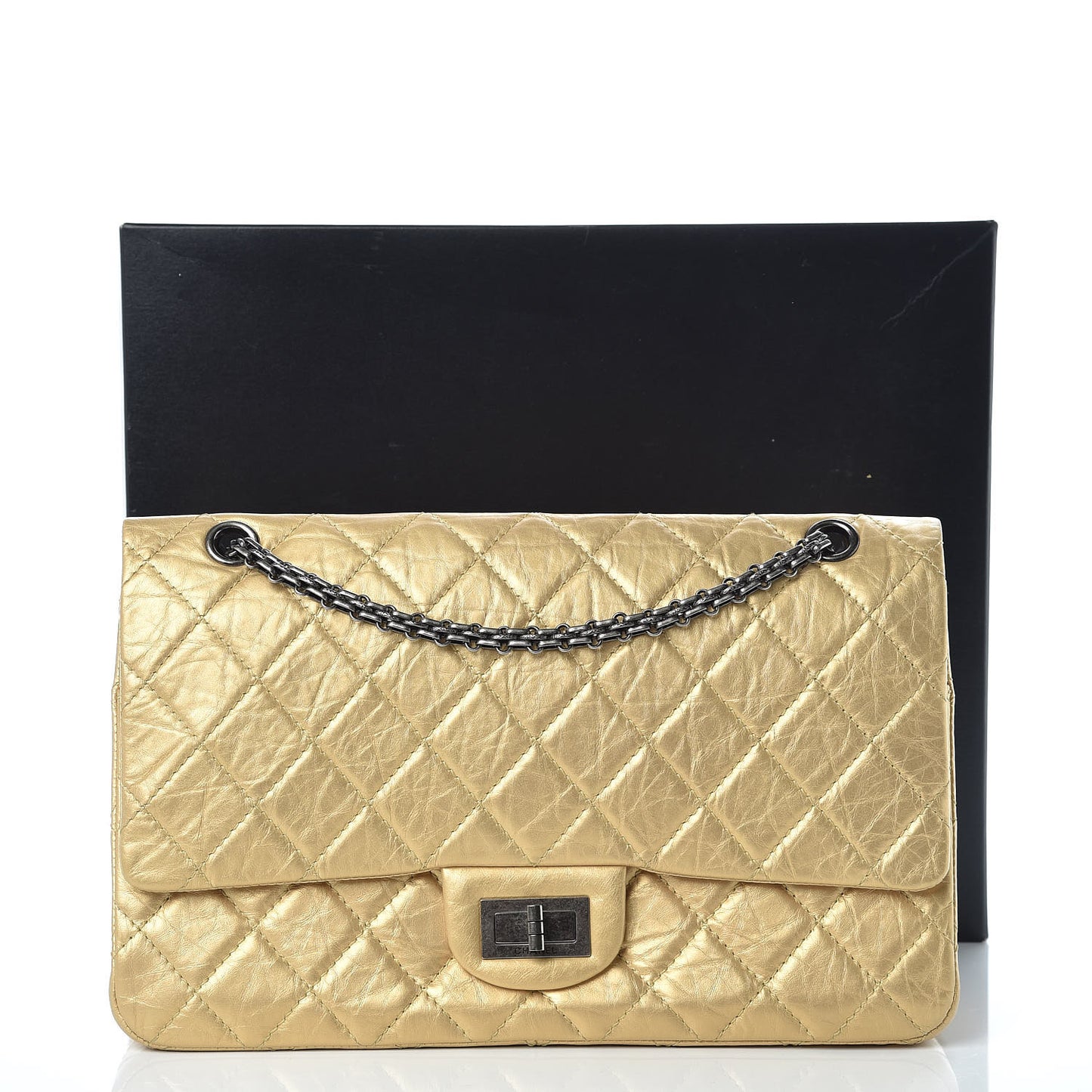 Metallic Aged Calfskin Quilted 2.55 Reissue 227 Flap Gold