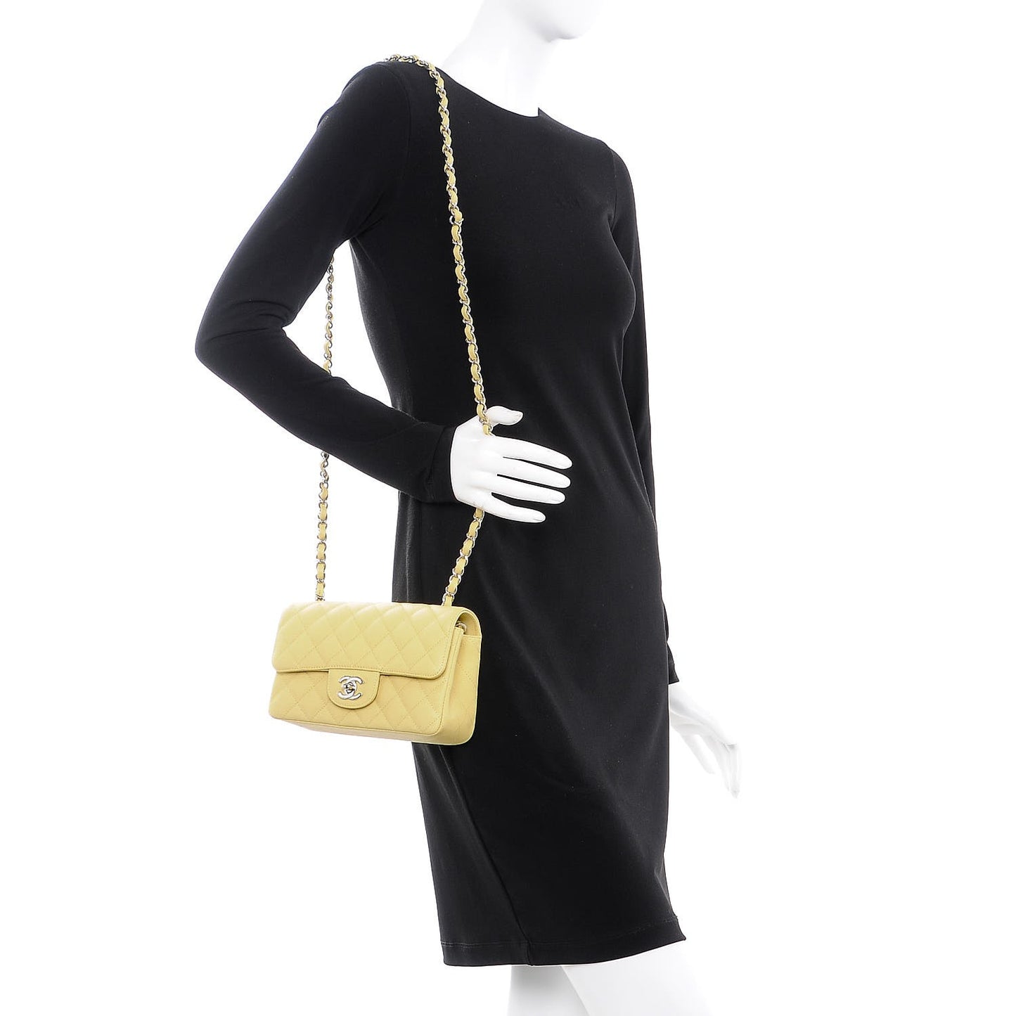 Caviar Quilted Mini Rectangular Flap Light Yellow