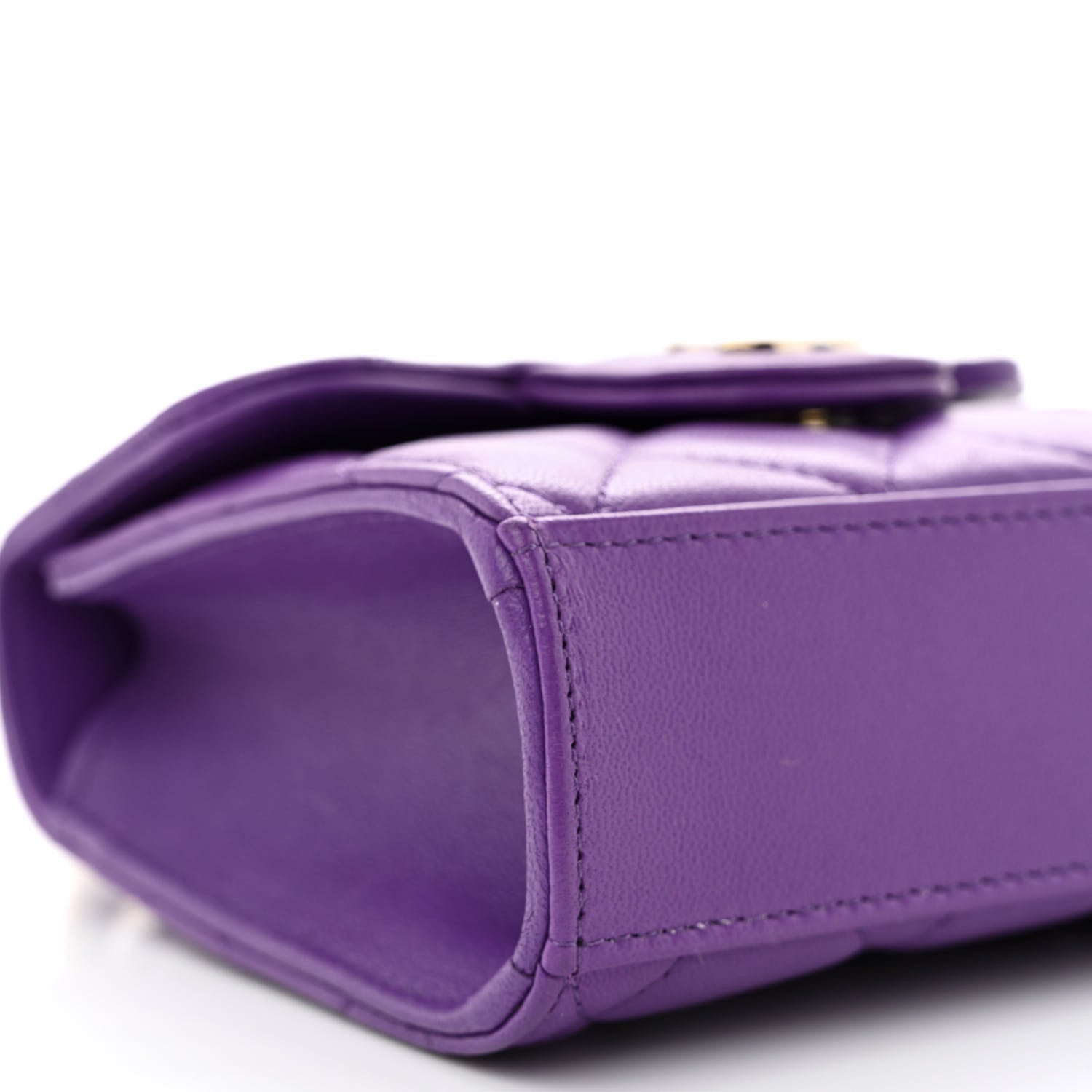 Chanel Lambskin Quilted Top Handle Clutch With Chain Purple 9 of 10