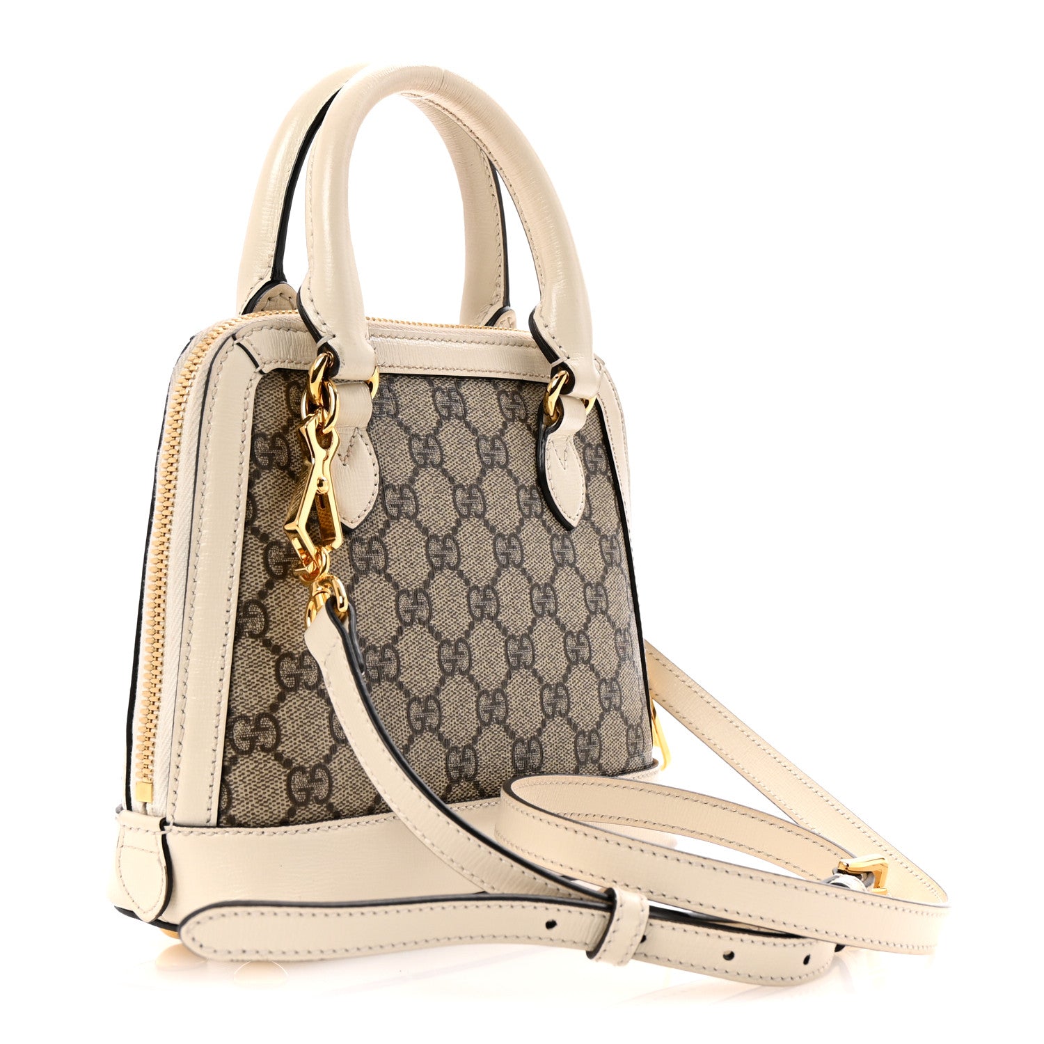 Gucci GG Supreme Monogram Azalea Calfskin Mini Horsebit 1955 Top Handle Bag Beige Ebony Mystic White 5 of 31