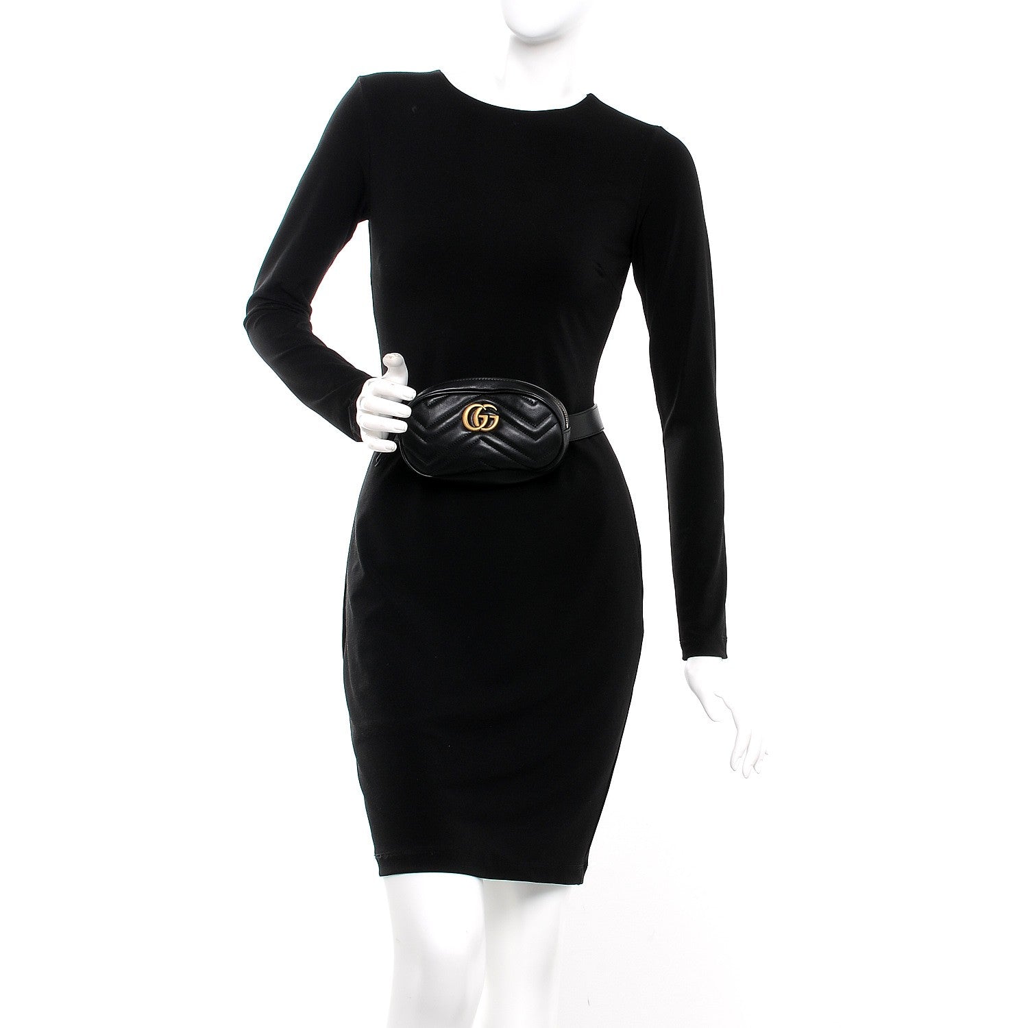 Gucci Calfskin Matelasse GG Marmont Belt Bag 75 30 Black 2 of 9