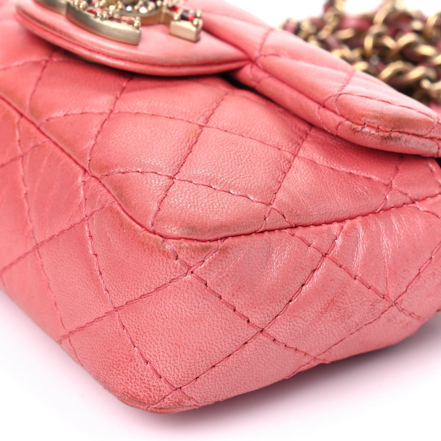 Iridescent Lambskin Quilted Precious Jewel Extra Mini Flap Pink