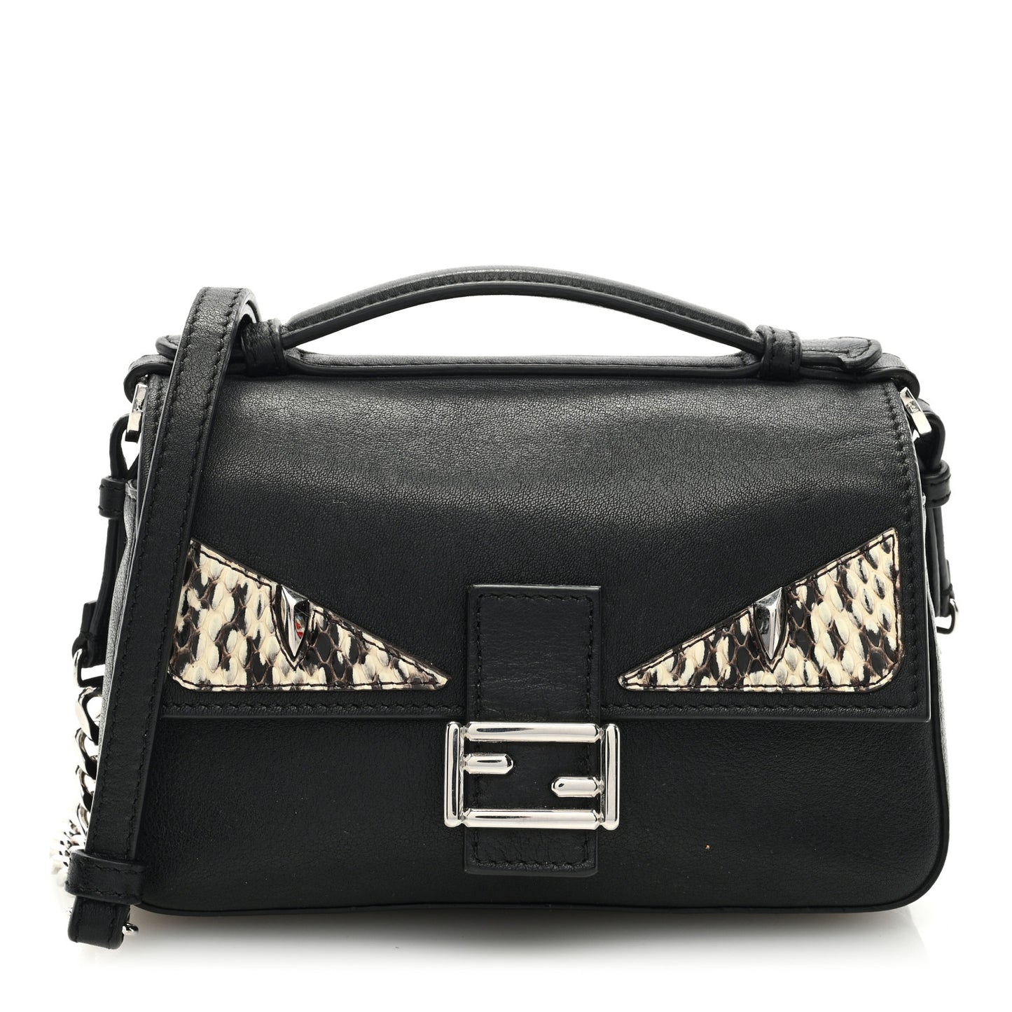 Vitello Dolce Elaphe Monster Eyes Micro Double Baguette Black Naturale