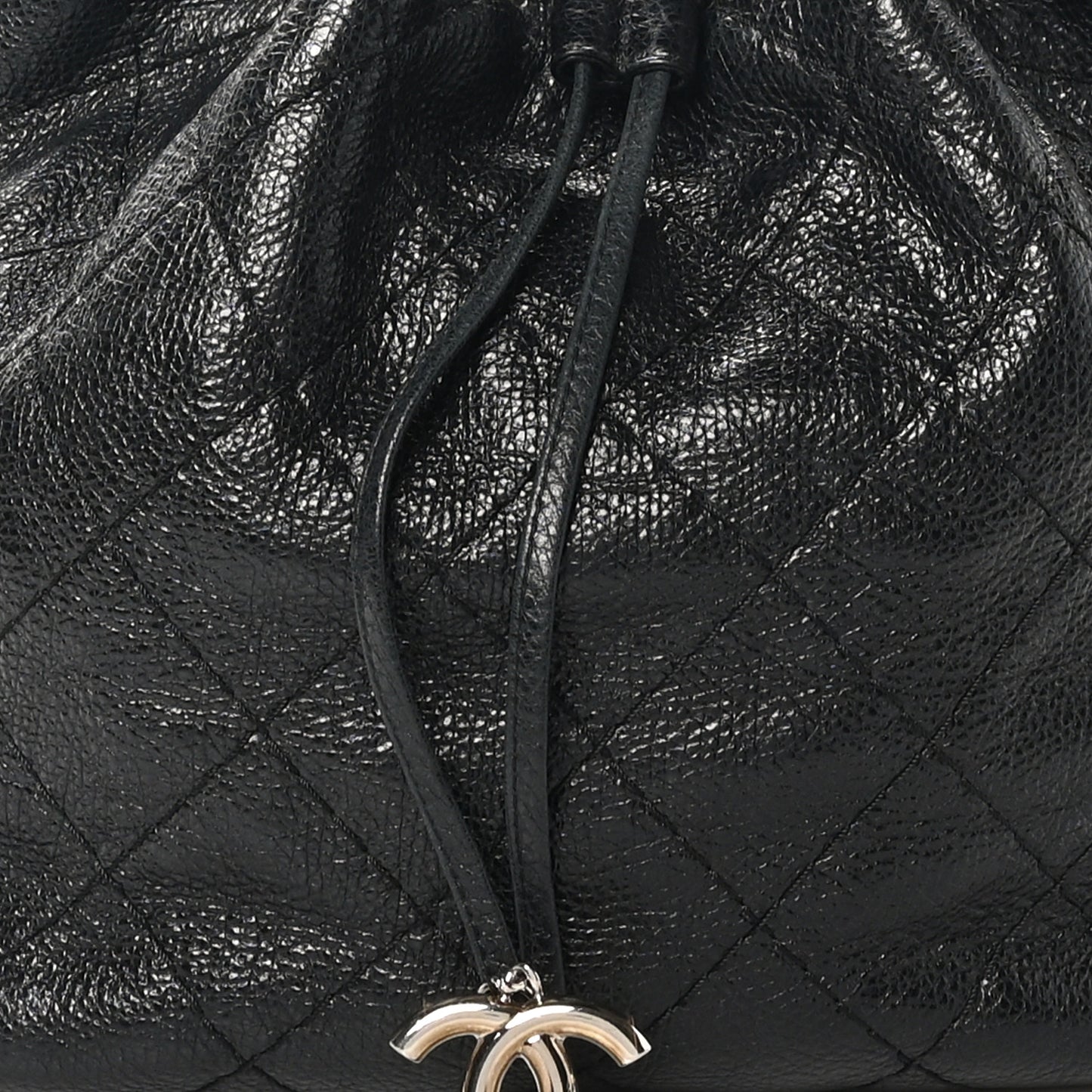Glazed Calfskin On The Road Drawstring Tote Black