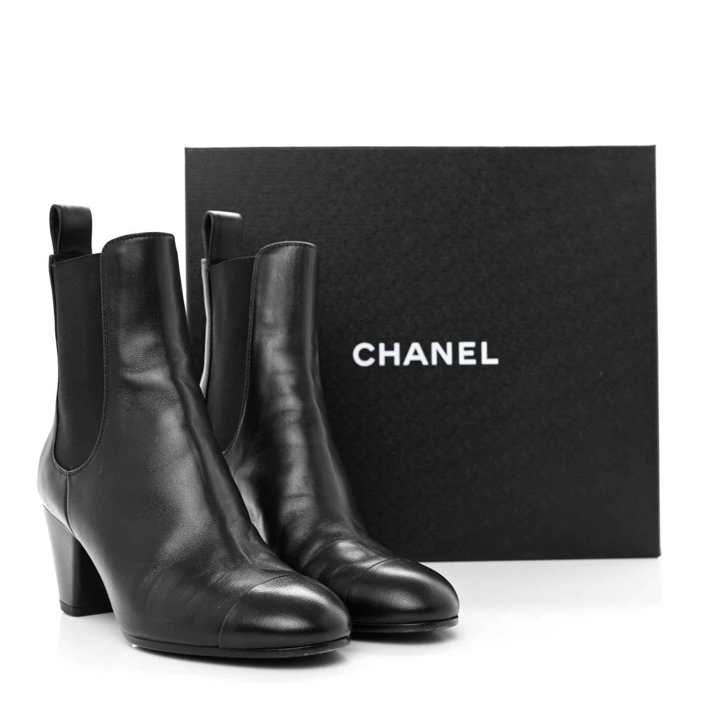Lambskin Cap Toe CC Short Ankle Boots 36 Black