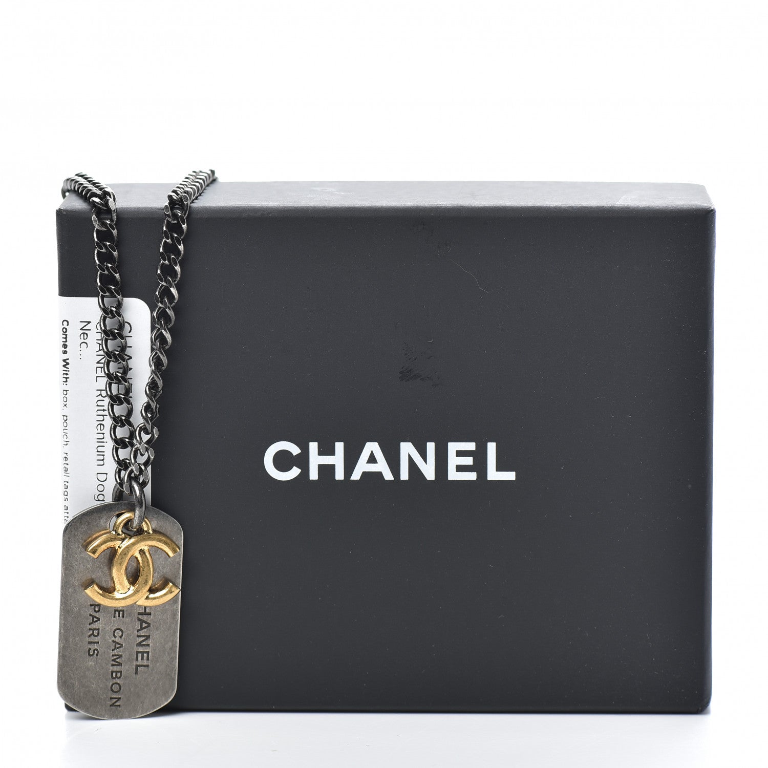 Chanel Ruthenium ID Dog Tag Charm Necklace Silver Gold 5 of 5
