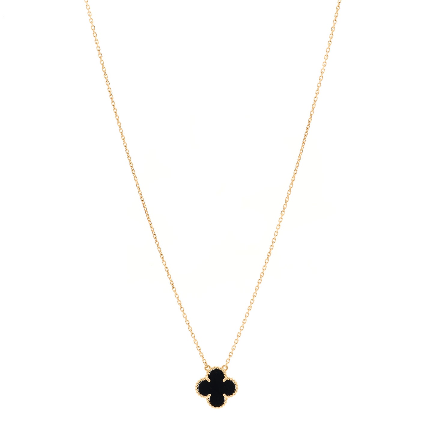 18K Yellow Gold Black Onyx Vintage Alhambra Pendant Necklace