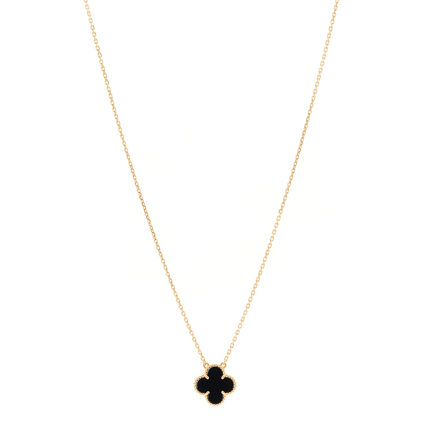 Van Cleef & Arpels 18K Yellow Gold Black Onyx Vintage Alhambra Pendant Necklace 1 of 4