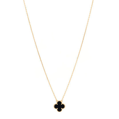 Van Cleef & Arpels 18K Yellow Gold Black Onyx Vintage Alhambra Pendant Necklace 1 of 4