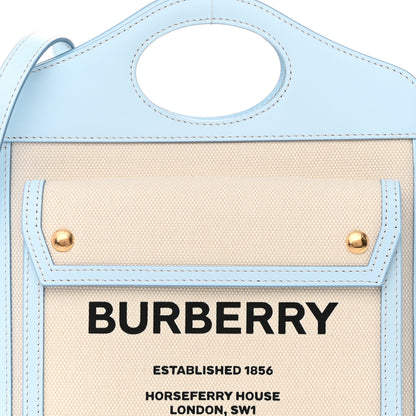 Burberry Canvas Smooth Calfskin Two Tone Mini Pocket Bag Natural Pale Blue 7 of 10