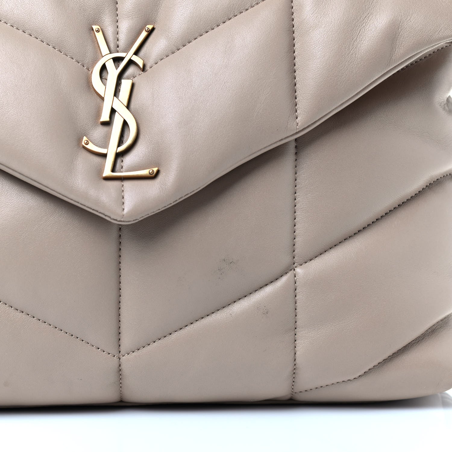 Saint Laurent Lambskin Quilted Medium Loulou Puffer Monogram Chain Satchel Dark Beige 5 of 5