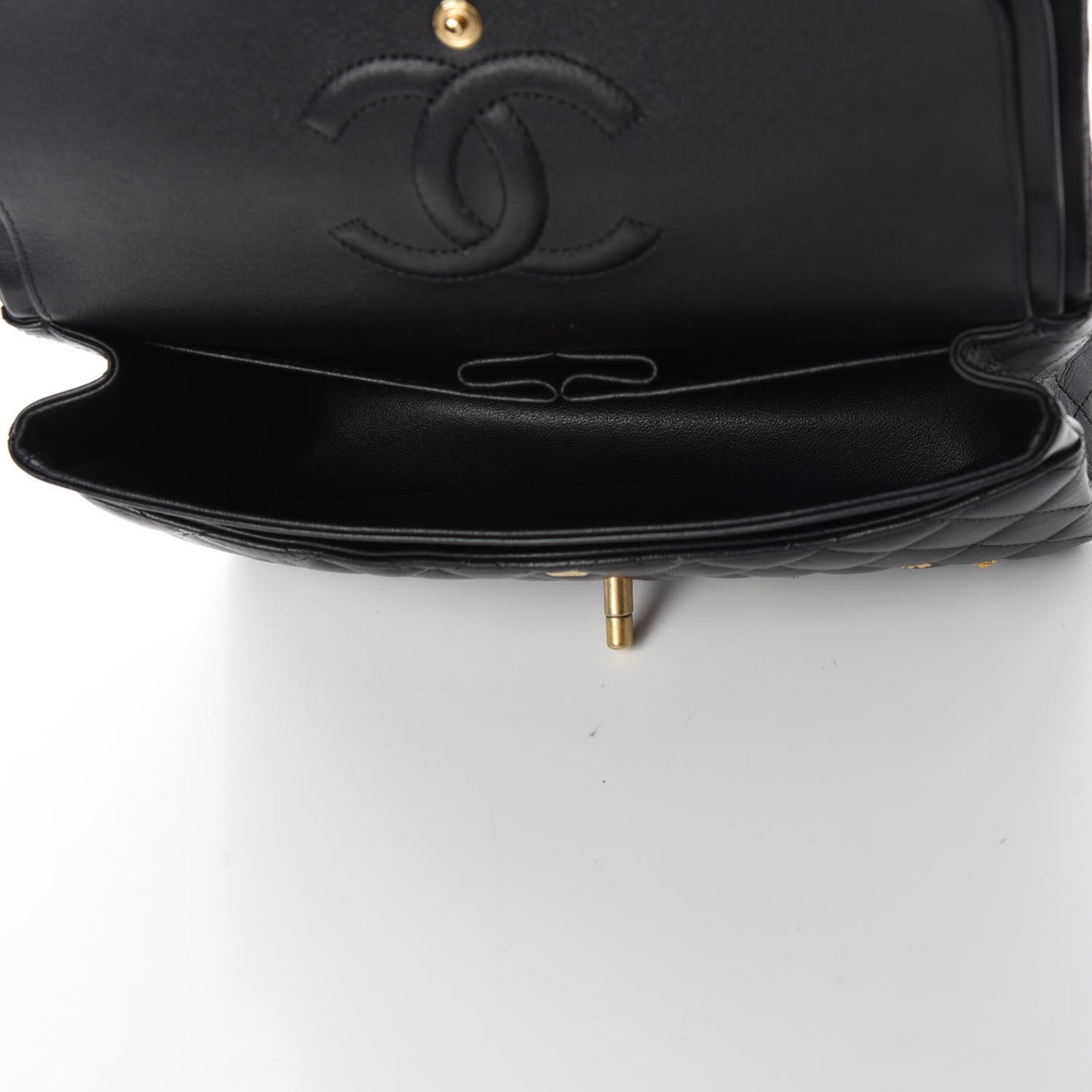 Lambskin Quilted Studded Medium Double Flap Black