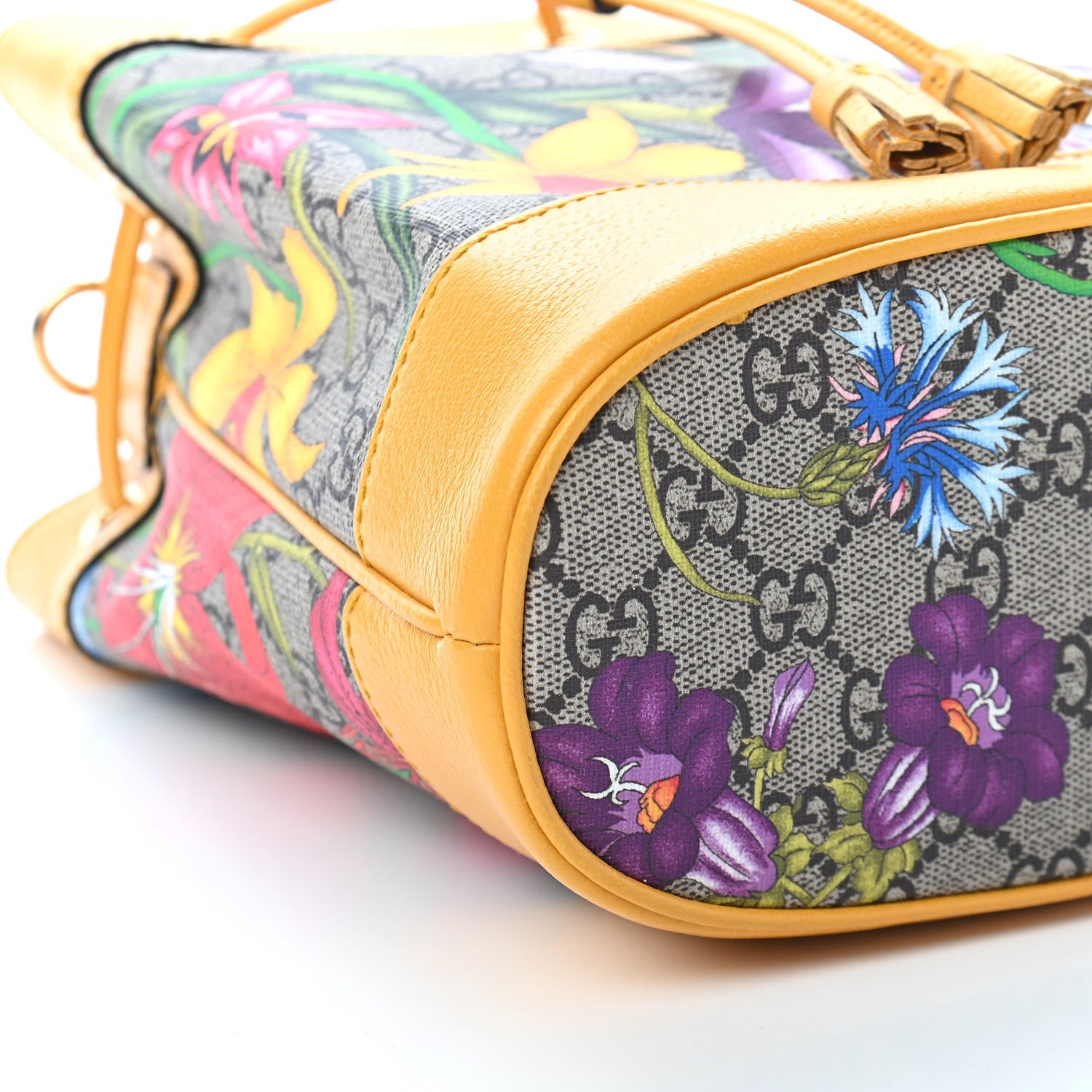 Gucci GG Supreme Monogram Flora Small Ophidia Bucket Bag Beige Multicolor Crop 7 of 8