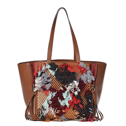 Chloe Calfskin Tapestry Woven Medium Milo Shopping Tote Tan 1 of 11