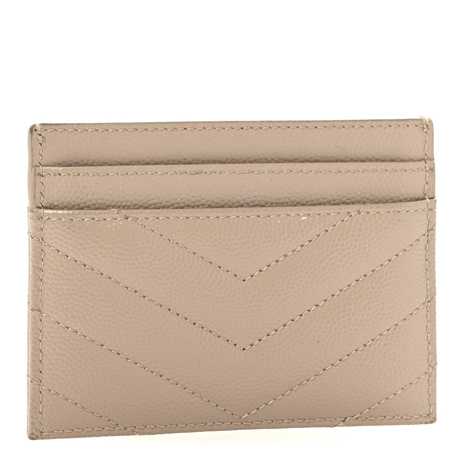 Saint Laurent Grain De Poudre Matelasse Chevron Monogram Credit Card Case Dark Beige 3 of 11