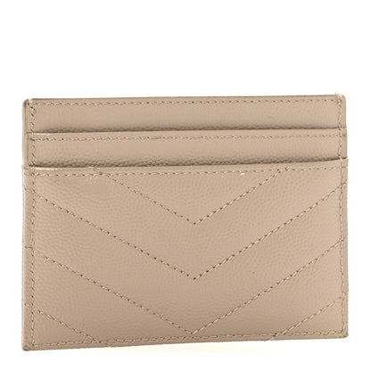 Saint Laurent Grain De Poudre Matelasse Chevron Monogram Credit Card Case Dark Beige 3 of 11