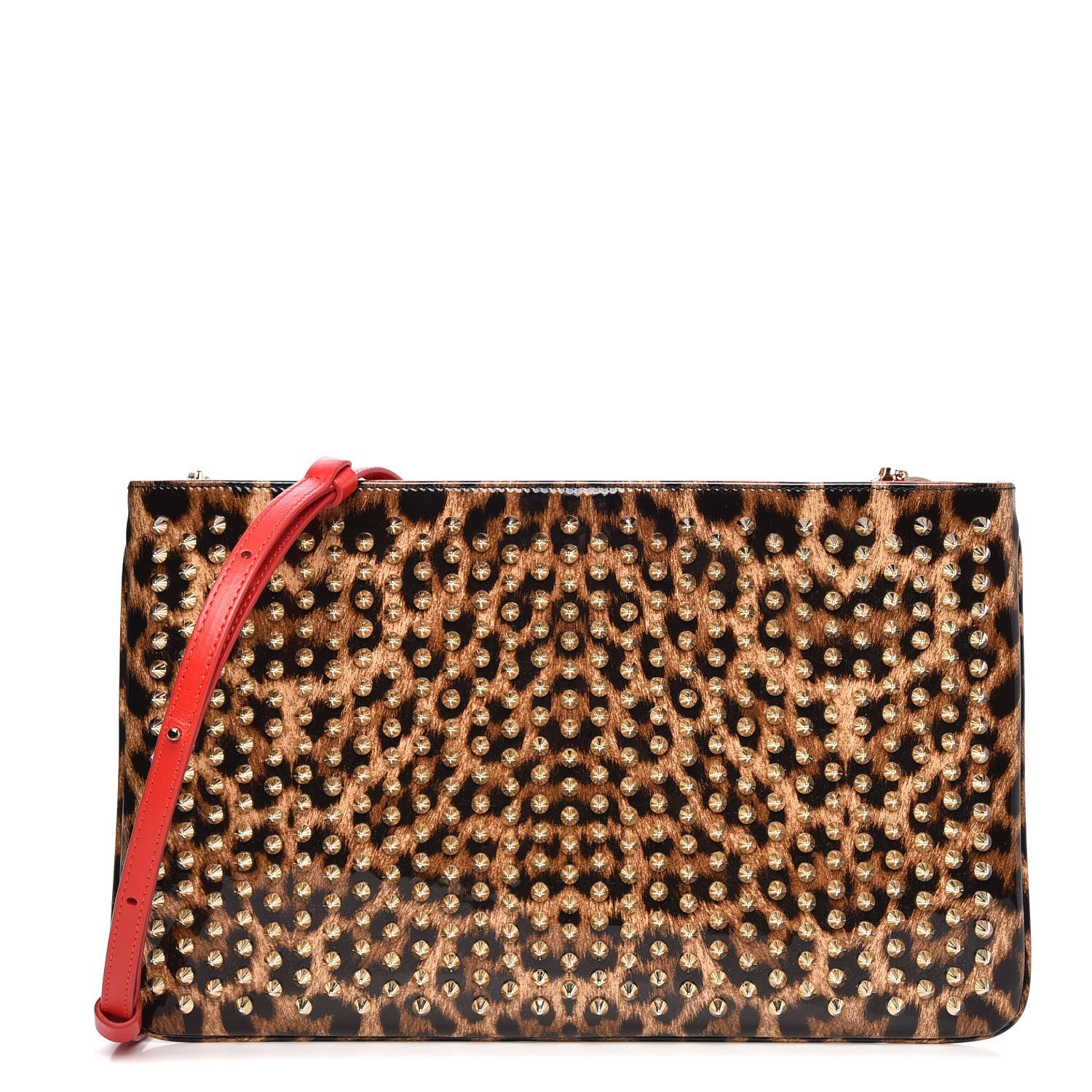 Christian Louboutin Patent Leopard Print Loubiposh Spiked Crossbody Clutch 1 of 7