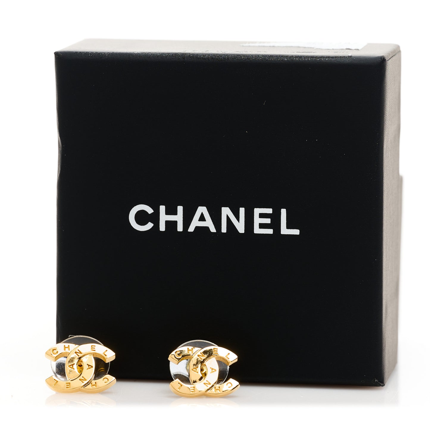 Metal CC Paris Button Stud Earrings Gold