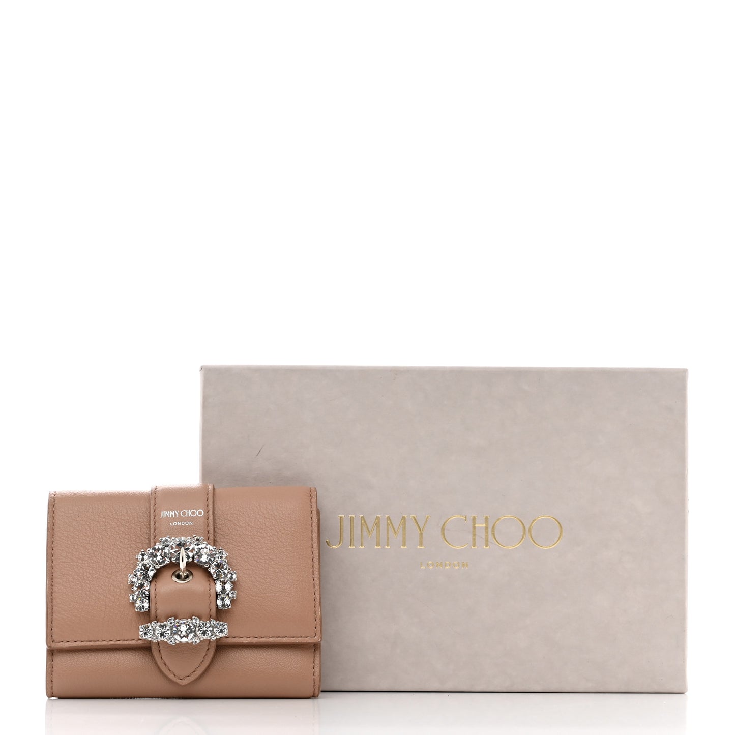 Calfskin Crystal Cheri Compact Wallet Powder Pink