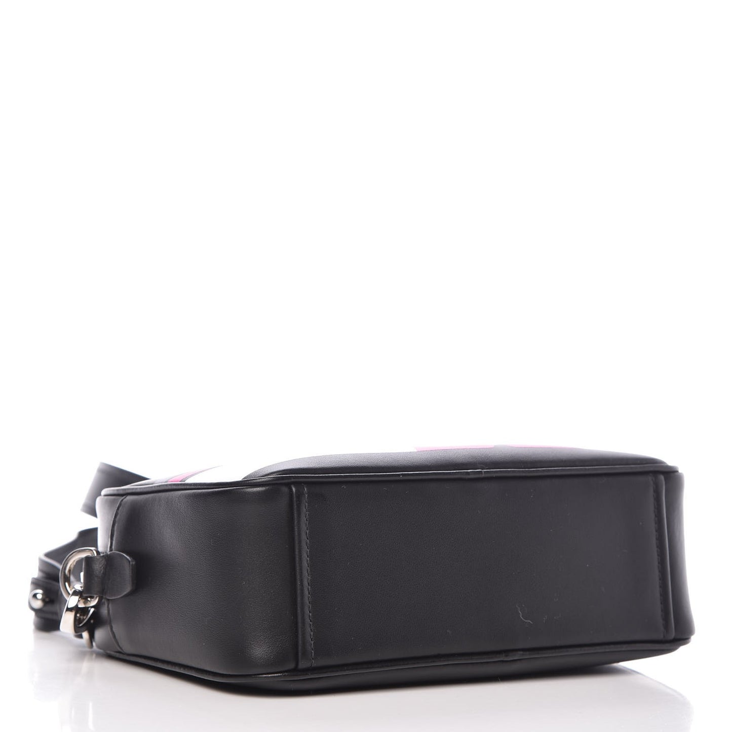 City Calfskin Racing Logo Camera Bag Black Fuxia
