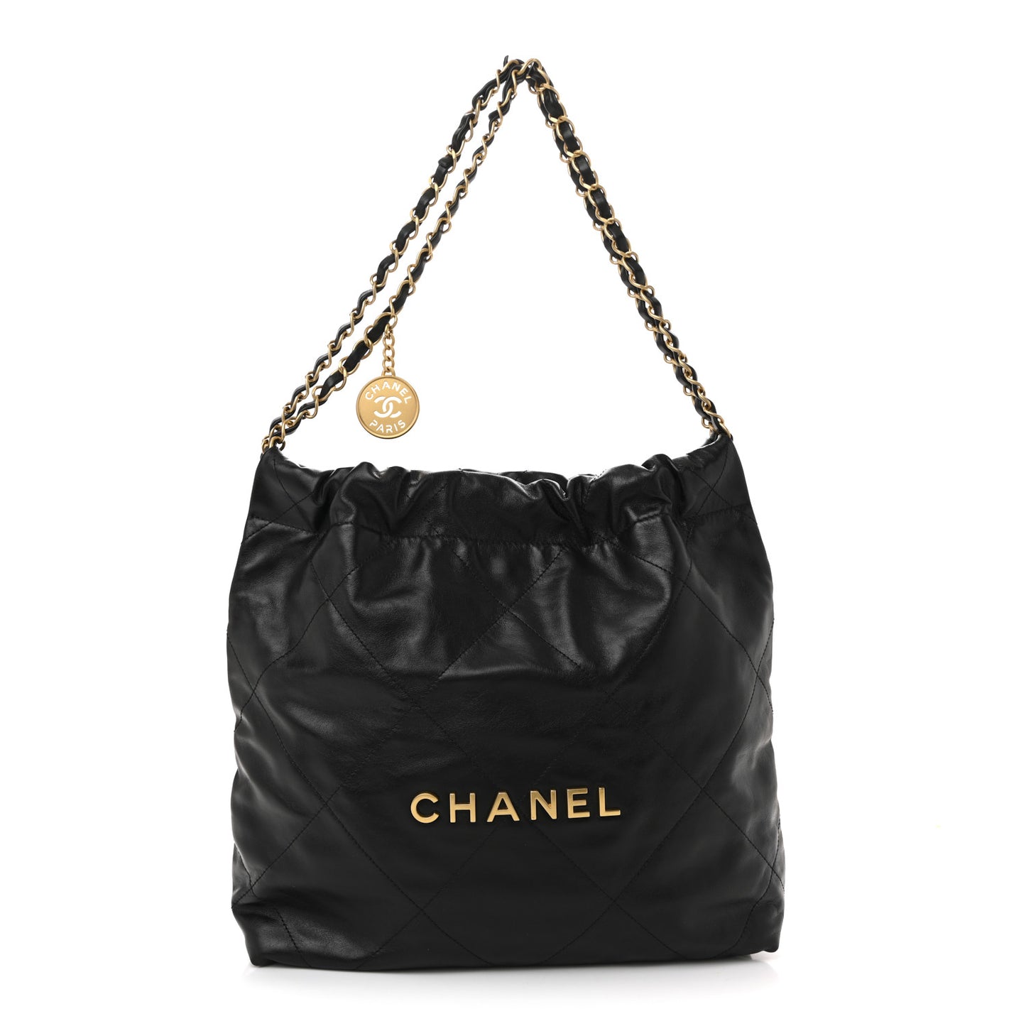 Shiny Calfskin Quilted Small Chanel 22 Black