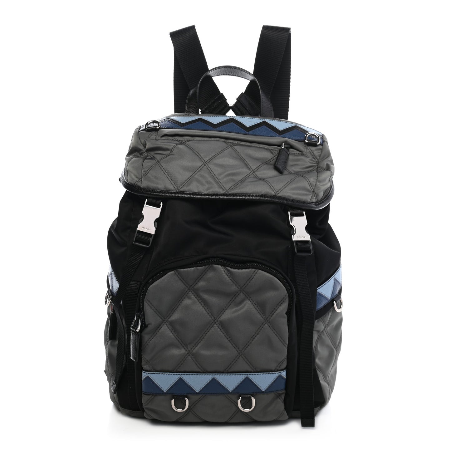 Tessuto Nylon Impunturato Double Buckle Backpack Ardesia Black