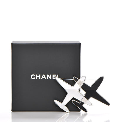 Chanel Metal Resin Mirror CC Airplane Brooch Black Silver 5 of 5
