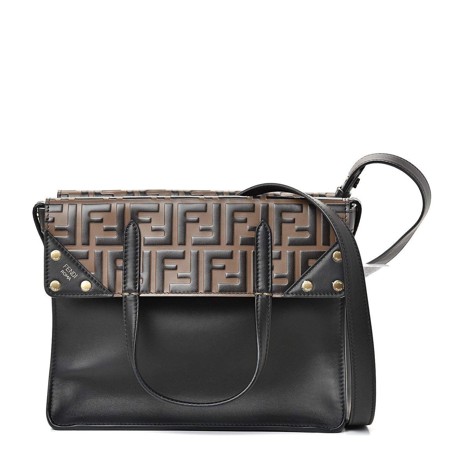 Vitello Grace Bi-Color FF 1974 Embossed Flip Tote Black Maya