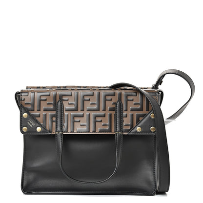Fendi Vitello Grace Bi-Color FF 1974 Embossed Flip Tote Black Maya 1 of 12