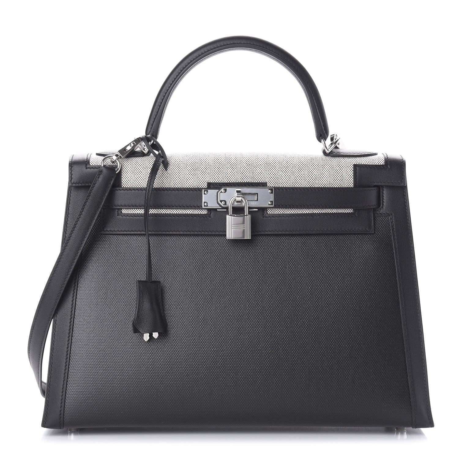 Hermes Berline Toile Swift Kelly Sellier 32 Black Ecru 1 of 12